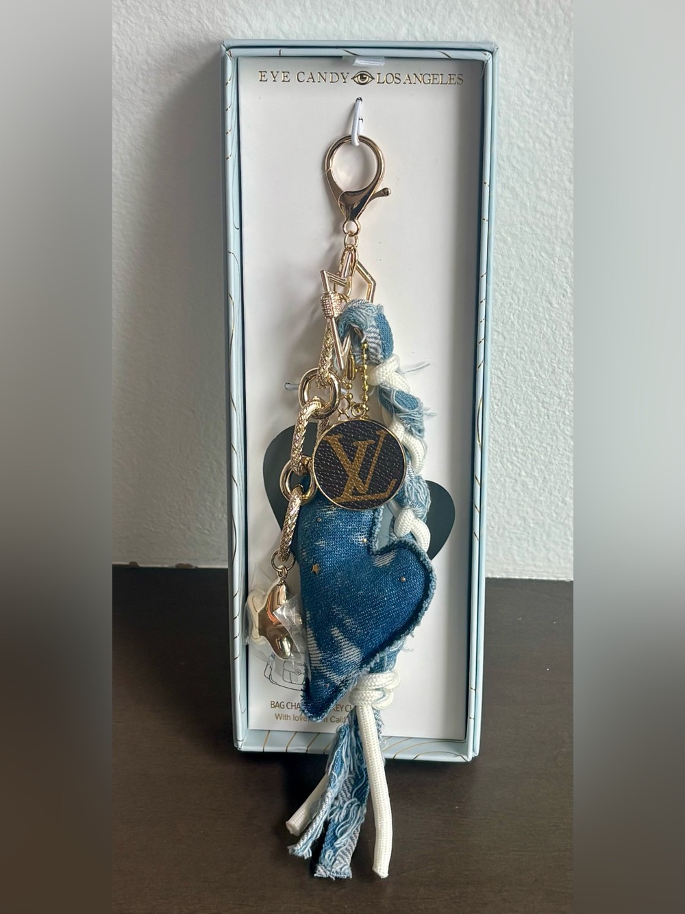 Louis Vuitton Monogram Disc & NWT Eye Candy Los Angeles Denim Heart Bag Charm